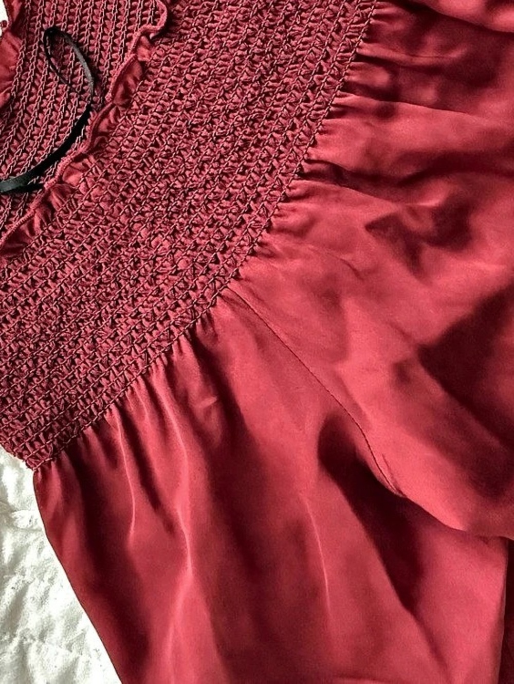 Theory Smocked Red off the shoulder 100% silk - Picture 3 of 8